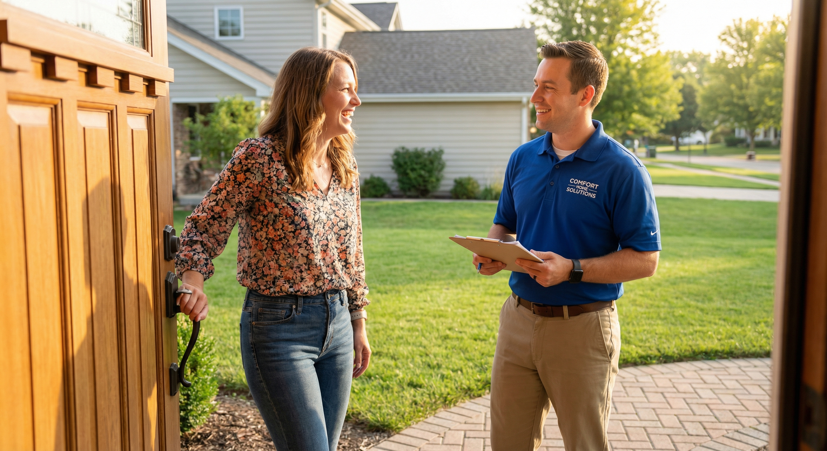 Homeowner greeting a technician
